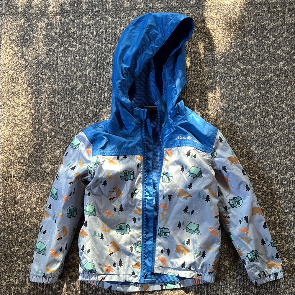 Eddie Bauer Kids Blue Camping Print Raincoat 3T
